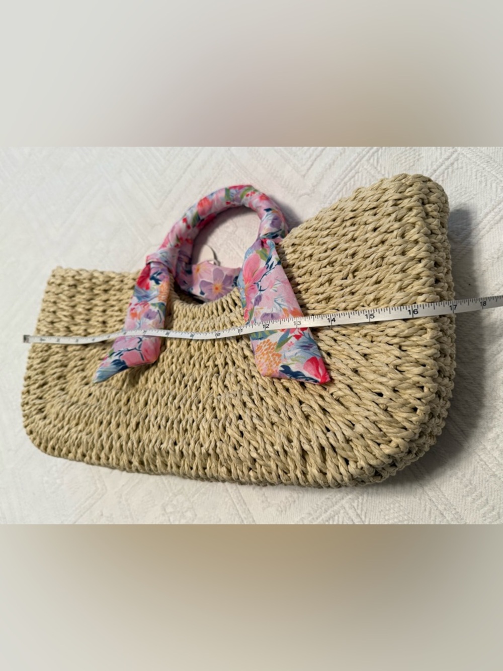 Tote - straw - scarf wrapped handles - small 15.5x3x8. Cute & perfect New NWT - Picture 9 of 12